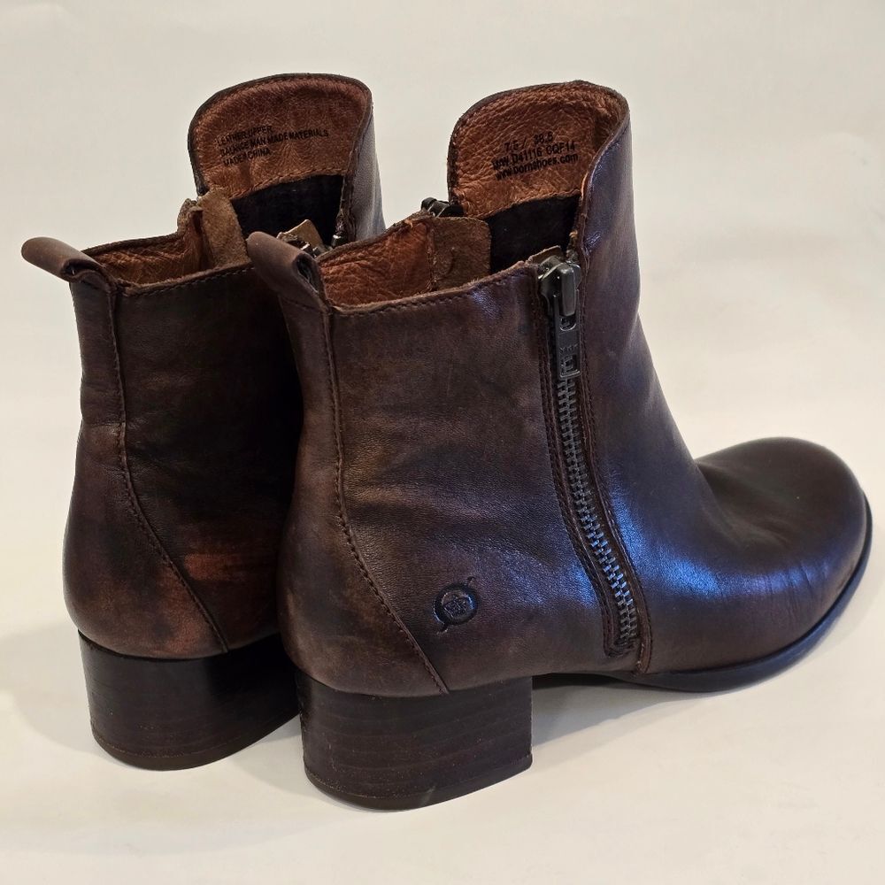 Born Ankle Boots Womens Size 7.5 Landa Brown Leather Booties - Picture 2 of 6